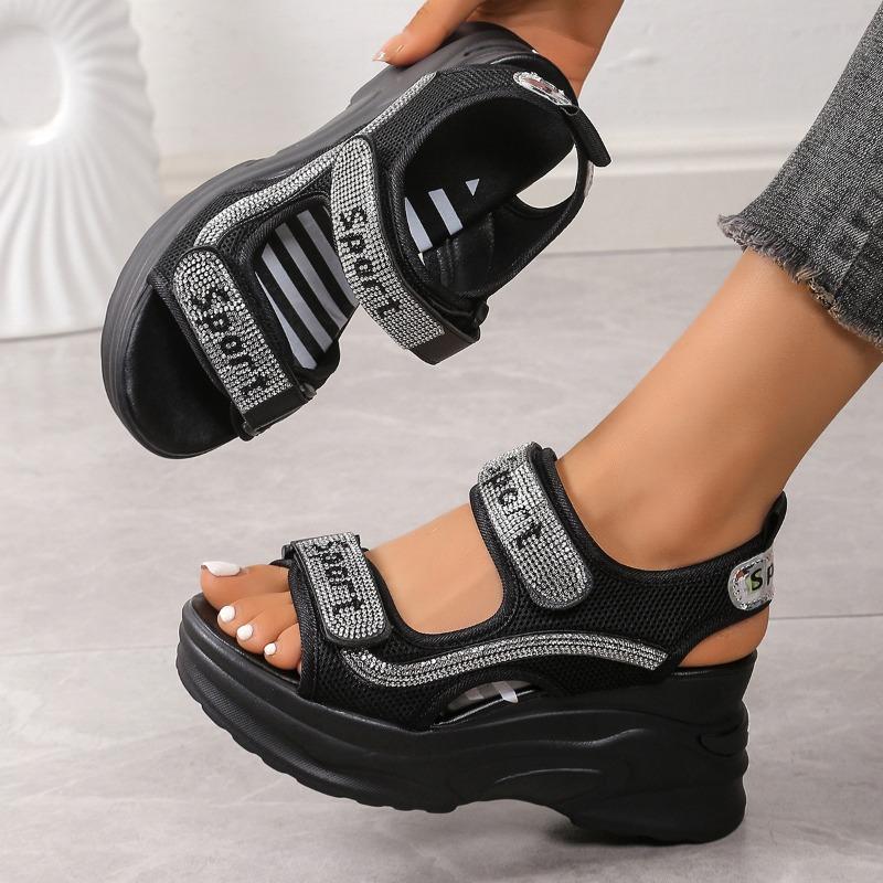 Grote Maat Dames Sandalen Zomer Ronde Neus Muffin Dikke Zool Strass