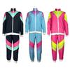 2Pcs/Set Disco Tracksuit Retro 80s Sportswear Long Sleeve Color Block Zipper Jacket High Waisted Long Trousers Set Men Women Party Wear
