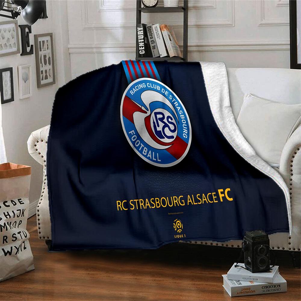 Racing Club Strasbourg Crest Flannel Blanket, Soft Polyester, Modern Design, All-Season for Camping, Travel, Gifts for Holidays or Birthdays