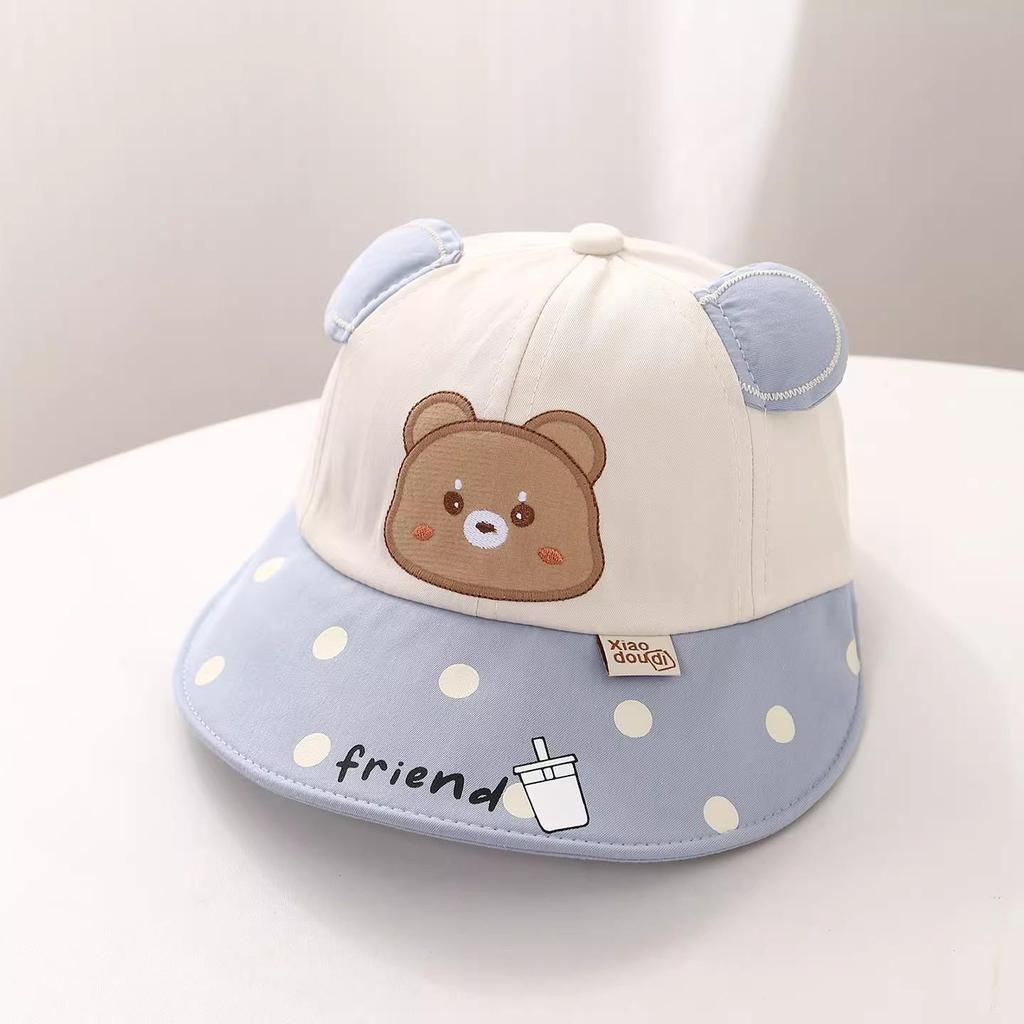 Children's Sun Protection Duckbill Cap - Thin Style with Cute Bear Design for Boys and Girls