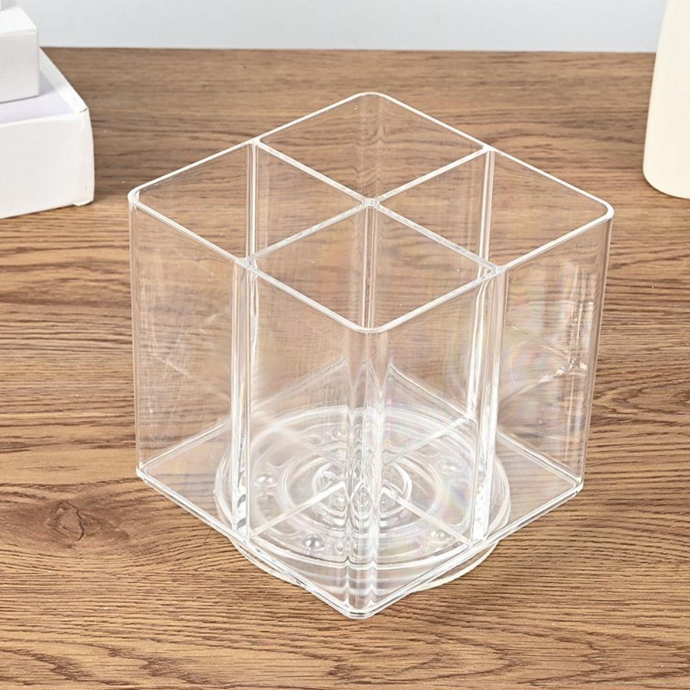 4 Grids 4 Slots Makeup Organizers Clear Spinning Cosmetic Container Makeup Brush Holder  Pen