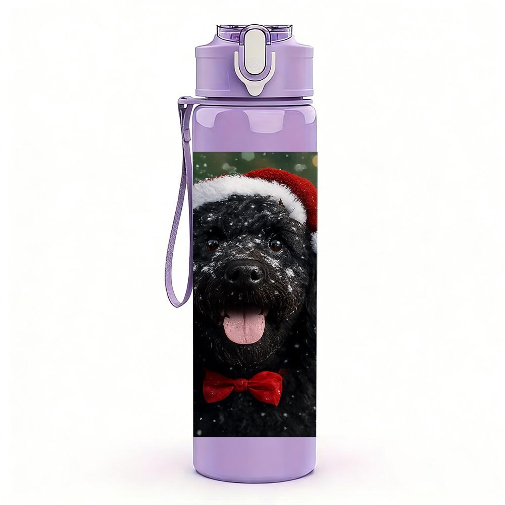 1PC Santa Claus Dog 750ml Color Plastic Sports Water Bottle Leakproof Flip Straw Lid Suitable for Sports Office Home Use