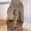 2025 European Beautiful Woman Amazon Button U-neck Vest Top Coat High Waist Hip A-shaped Skirt Temperament Suit