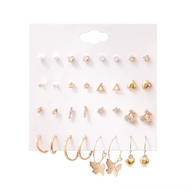 16 Ζεύγη/Σετ γυναικεία καρφωτά σκουλαρίκια Σκουλαρίκια με μαργαριτάρια για γυναίκες Κοσμήματα Bohemian Fashion Geometric Crystal Heart Stud σκουλαρίκια Νέο