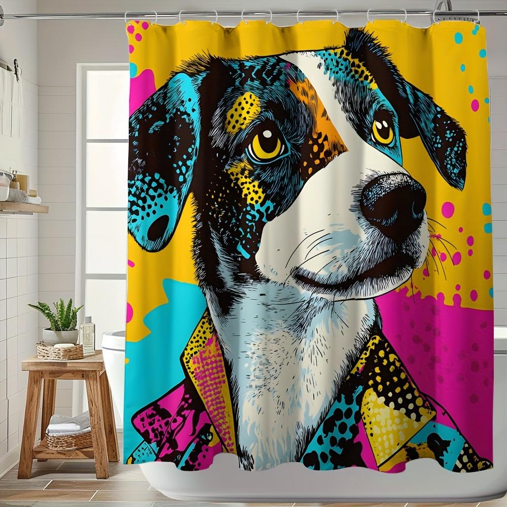 Vibrant Jack Russell Terrier Shower Curtain Colorful Pop Art Polyester With Hooks Playful Dog Design Easy Clean Dog Decor
