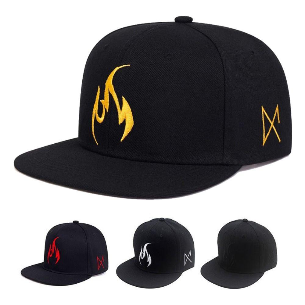 Flame Embroidery Baseball Caps Polyester Snapback Baseball Hat Unisex Punk Hat  Street Dance
