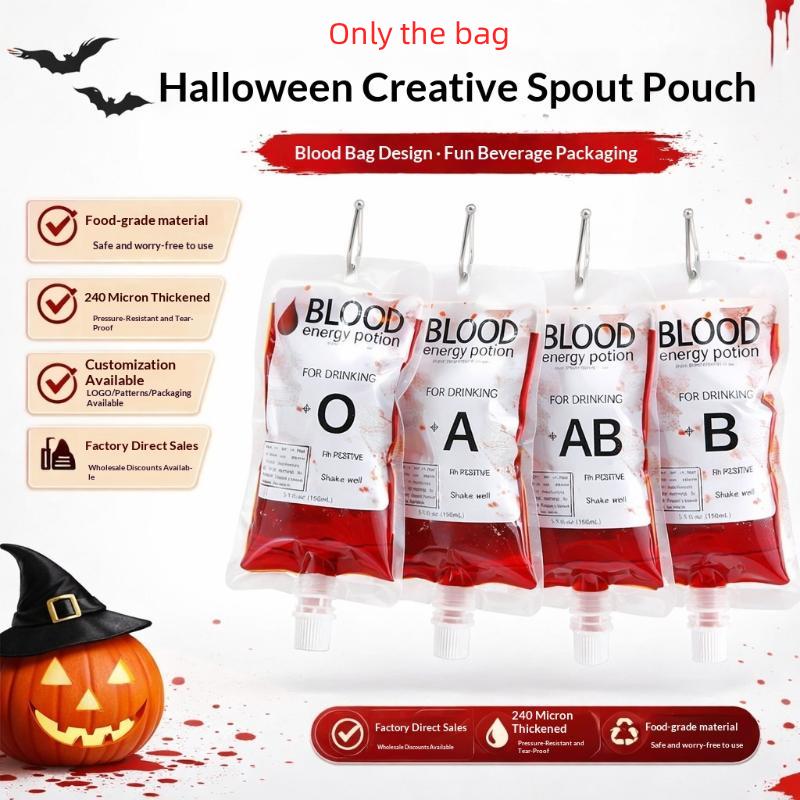 Halloween Blood Sucking Juice Pouches 10Pcs 250ml Food Grade Reusable Drink Bags for Halloween Decor