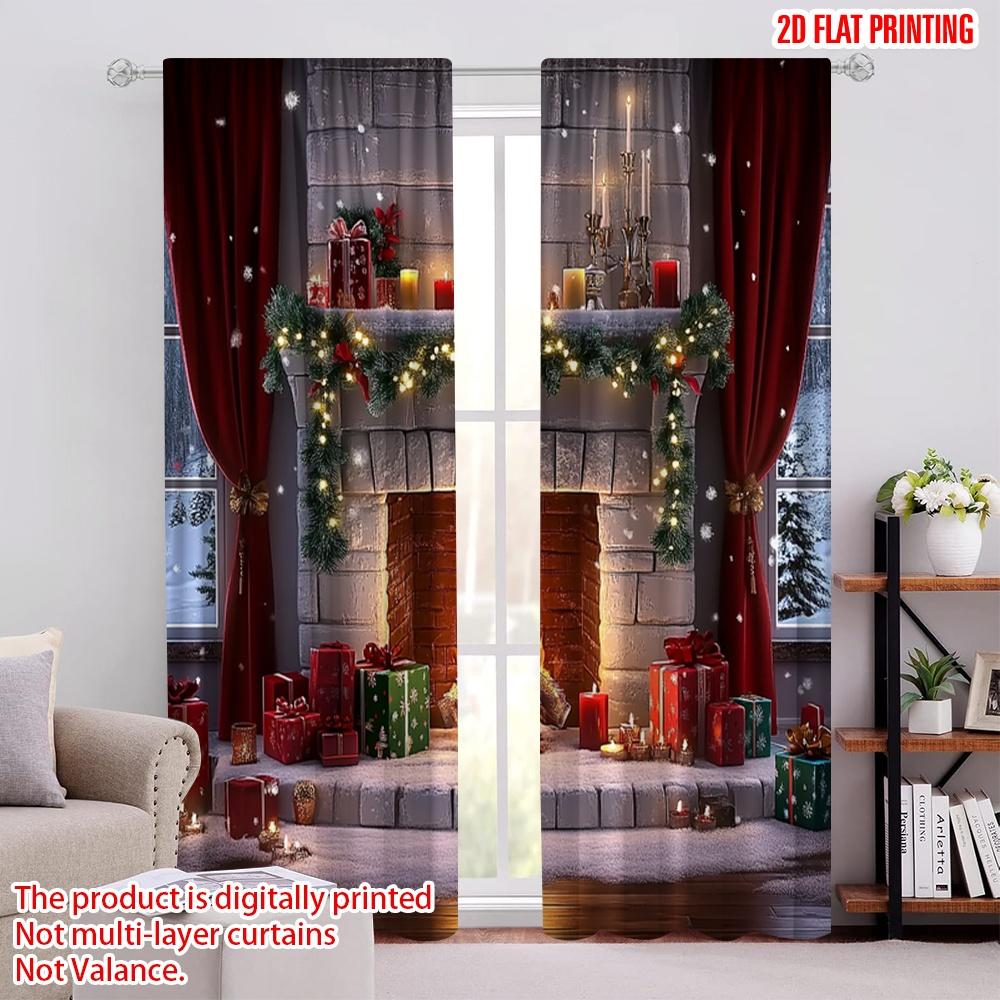 

Set Of 2 Flat Printing Merry Christmas Popular Curtain Stove Polyester Without Electricity Festive Curtains Perfect W100*H70(CM)-Rod Pocket&1PCS