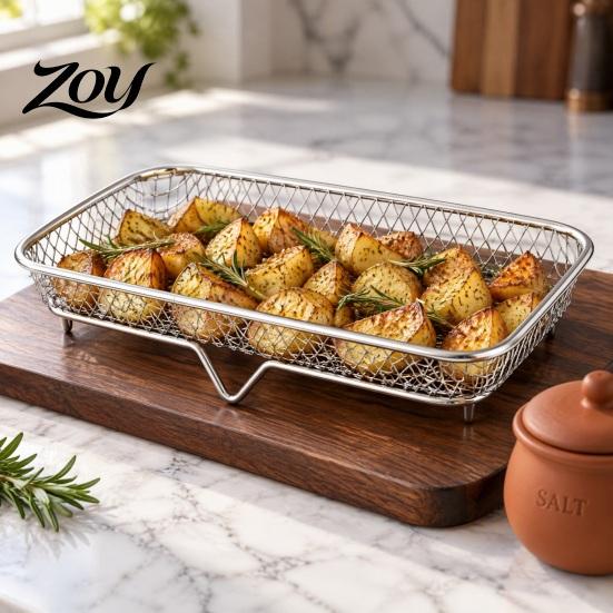 Space Saving Kitchen Gadgets Stackable Air Fryer Rack, 304 Stainless Steel Multi-Layer Grill Stand with Fine High Temperature Resistant Racks Mesh, 3