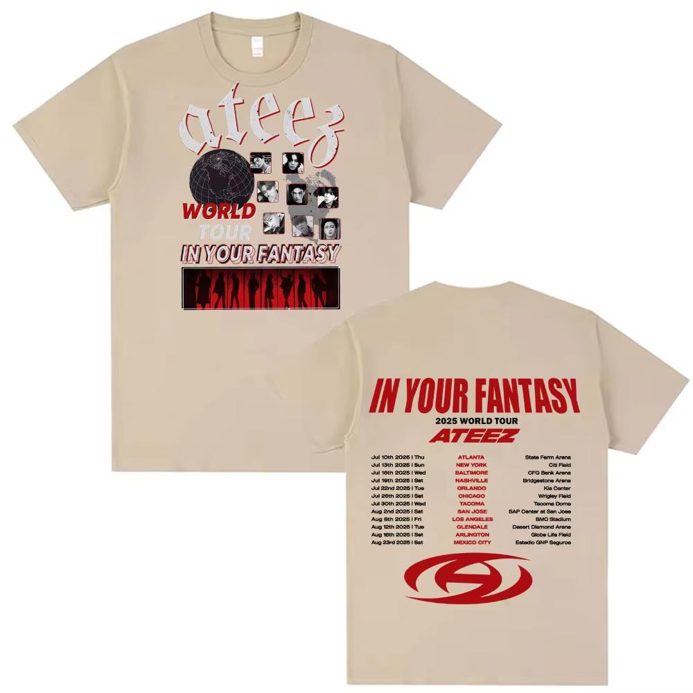 Kpop Ateez 2025 World Tour In Your Fantasy T Shirt Men's Women Clothing Korean Vintage Fashion T-shirts Casual Crewneck T-shirts