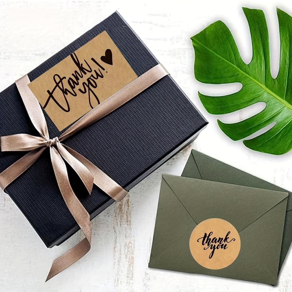 [Small Business Sticker Labels] Thank You Cards & Stickers Set | 50 Business Cards, 500 Support Sticker Labels, Kraft Brown