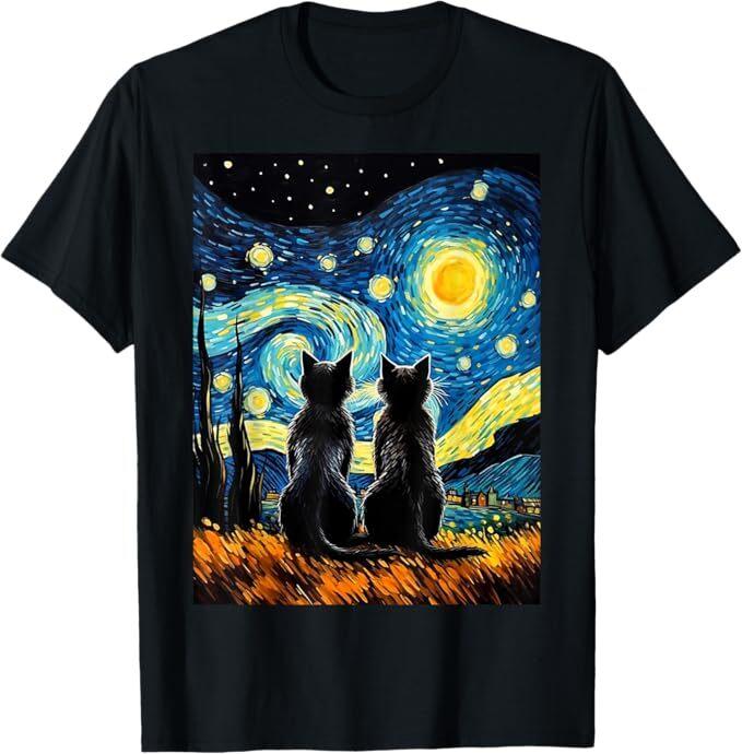 Black Cats Lover Starry Night Vincent van Gogh Unisex T-Shirt Unisex T-Shirt S