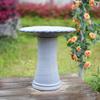 Handgefertigter Keramik-Vogeltränke (Durchmesser 43 cm, Höhe 45 cm), Hellblau-Grau mit Blumennuten, Wetterfest & Frostbeständig, für Garten, Terrasse