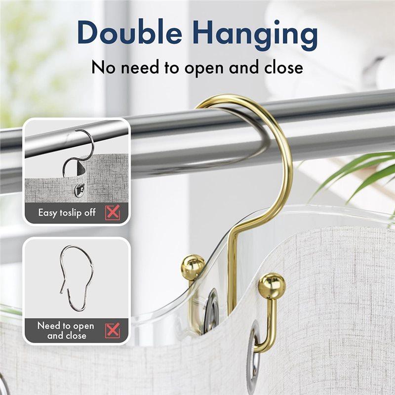 Rust-Proof Double Hook Metal Shower Curtain Hooks(12 Pieces), Smooth Gliding Design For Bathroom Curtain Rod Installation