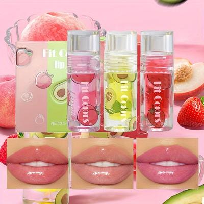 Juego de 3 bálsamos labiales que cambian de color con sabor a fruta, aceite labial hidratante, bálsamo labial resistente al agua de larga duración para maquillaje de mujer