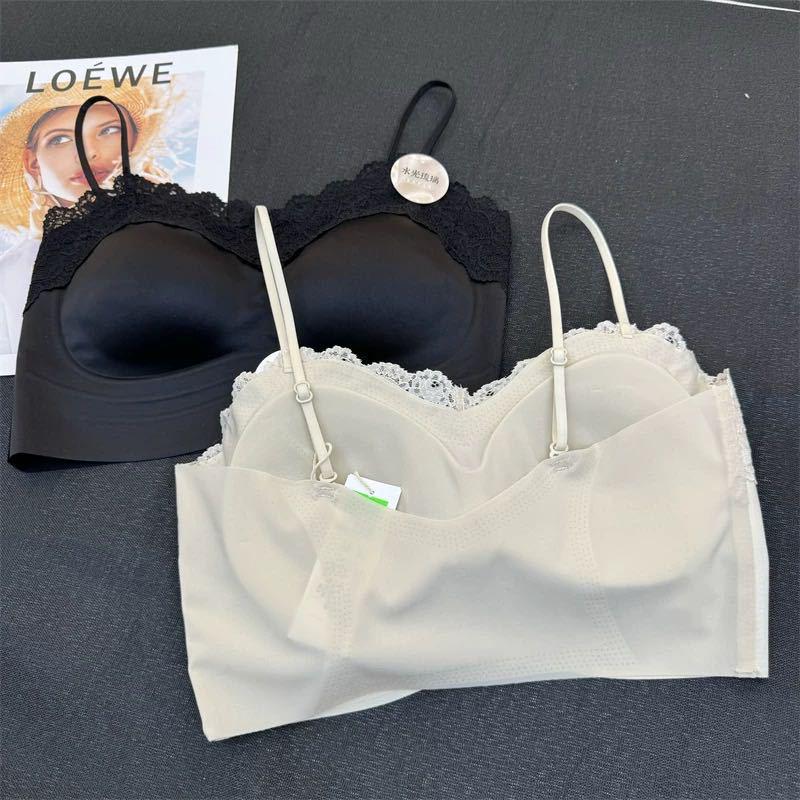 French Pearlescent Lace Camisole: Luxurious Satin Backless Top with Fixed Cup