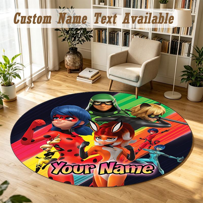 Round Rug Custom NameMiraculous Ladybug Pattern Non Slip Carpet Home Floor Decor