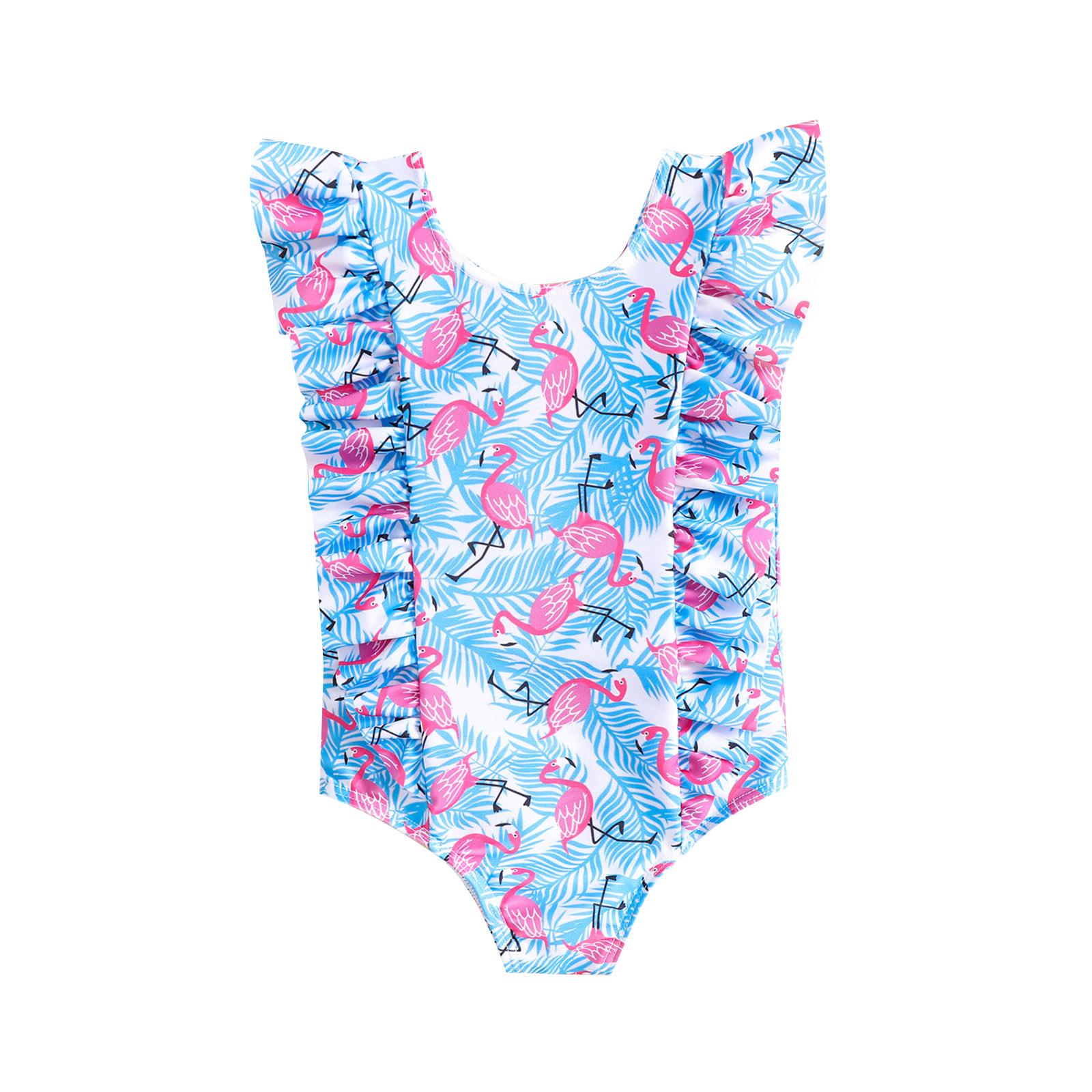 

Girls Ruffled Bikini Print One-Piece Swimsuit with Triangle Bottoms 80 синій