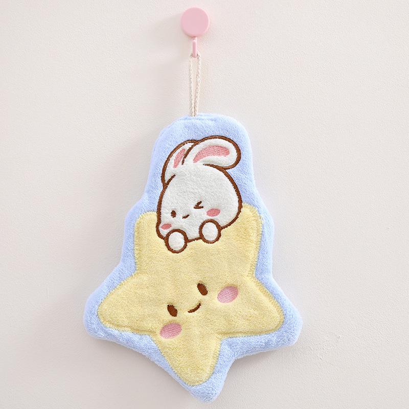 Star Moon Rabbit Coral Fleece Hand Towel Children's Hanging Cute Absorbing Water Without Hair Lanyoning Hand Towel Lanyard Kitchen Towel