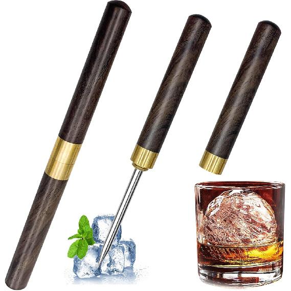2 Pack Ice Pick for Breaking Ice, 6.8  Stainless Steel Ice Picks with Ebony Wooden Handle and Safety Cap, Multi-Purpose Ice Picks for Bars, Kitchens,