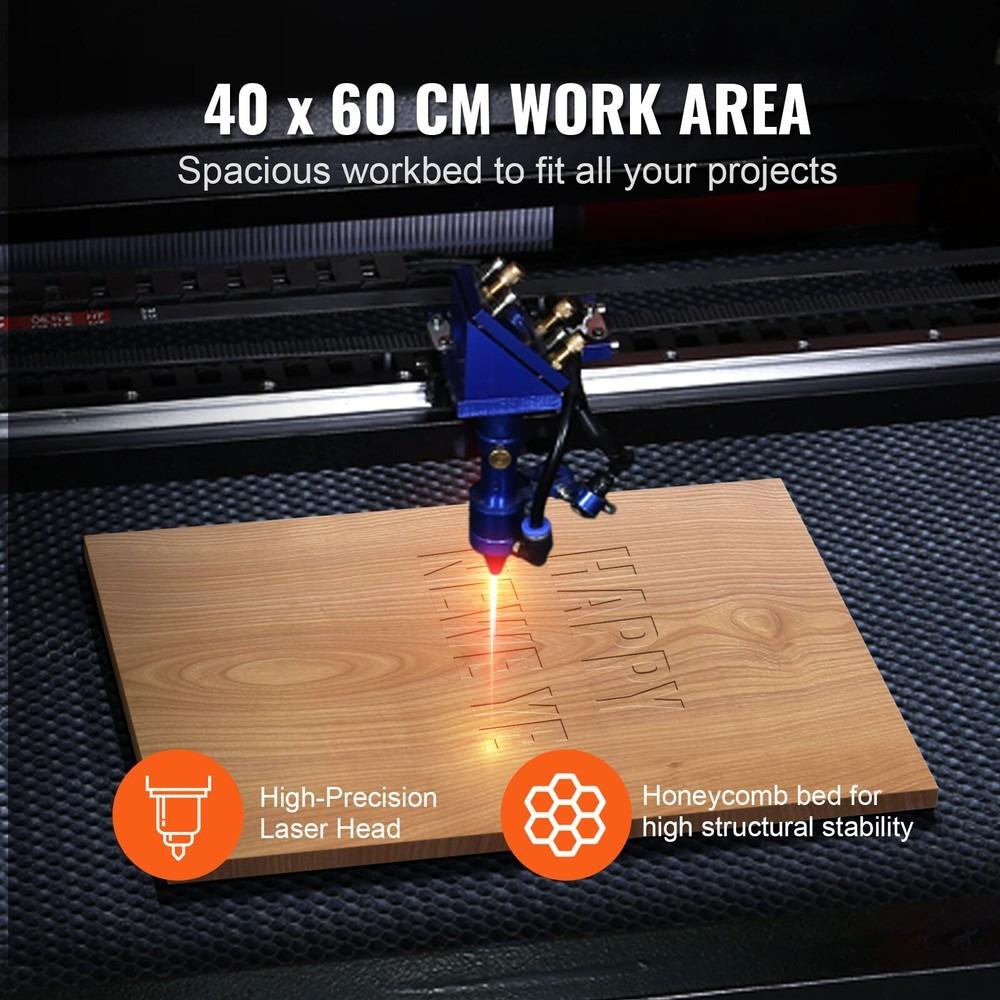 CO2 Laser Cutting Engraving Machine - Compact Type - Worktable Size 40x60 Cm - Power 60 Watts