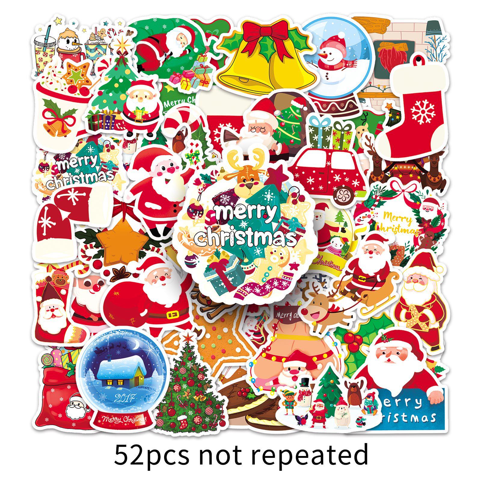 

52 Cute Christmas Cartoon Stickers for Kids – Waterproof & Decorative for Planners, Phones, Suitcases