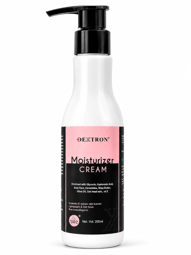DEXTRON Moisturizer Cream with Hyaluronic Acid, Glycerin, Shea Butter & Aloe Vera, Non-Comedogenic, 200ml