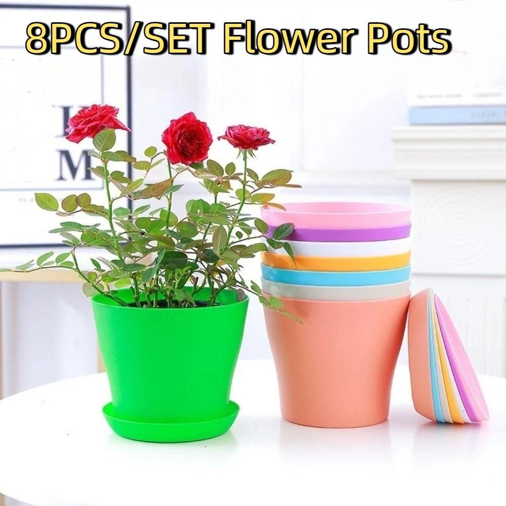 8pcs/set Round Flower Pot Plastic Succulent Plant Pots Seedling Pots Seedling Potted