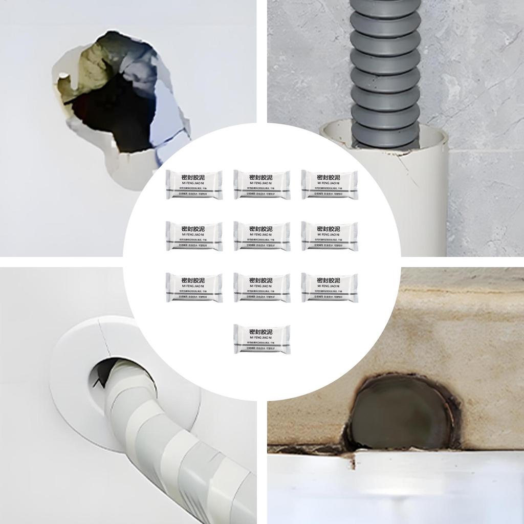 10pcs Waterproof Sealant Mastic Quick Mending Mud Duct Sealing Clay for Sewer Pipe Wall Hole Air Conditioning Hole Repair