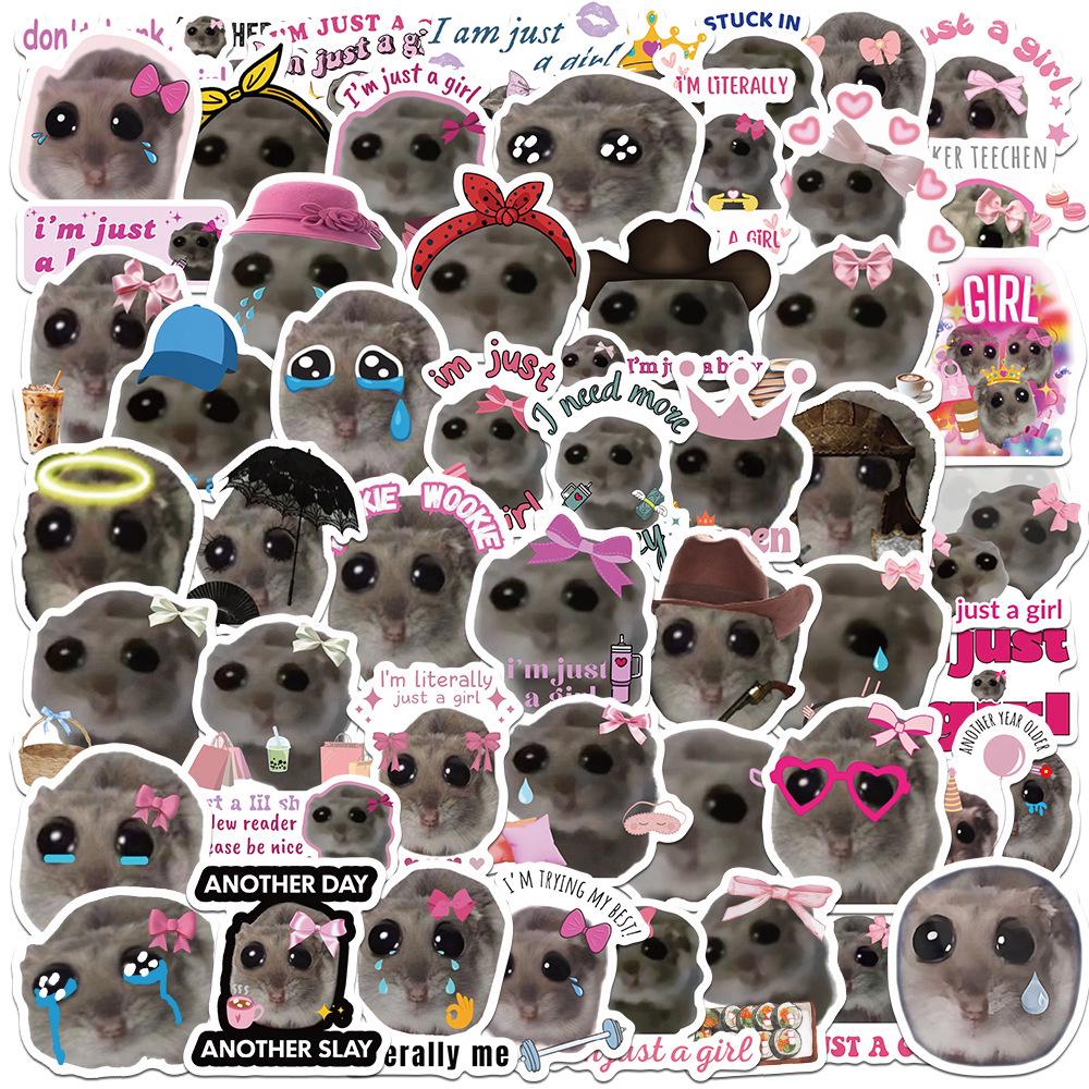 

Cute Sad Hamster Meme Stickers - Waterproof Internet Celebrity Journal & Phone Case Stickers