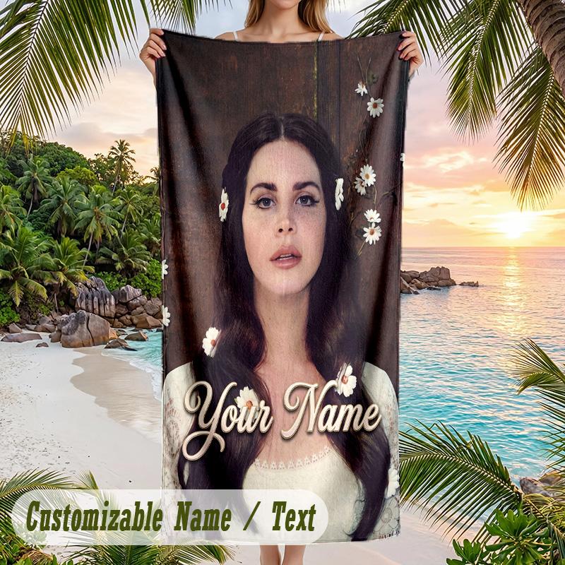 Lana Del Rey Beach Towel, Personalized Custom Name Text, Quick Dry Large Absorbent Towel For Beach Pool