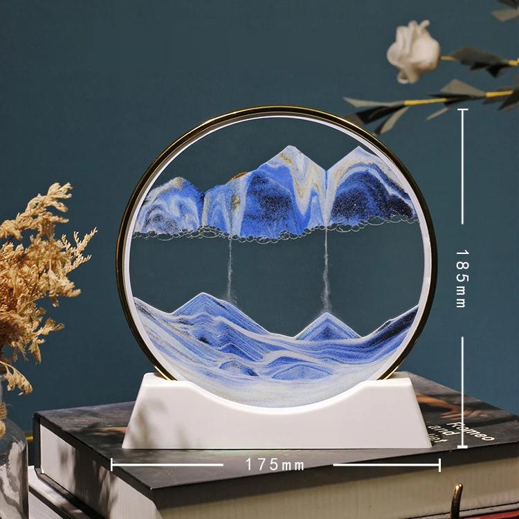 Sandscape Moving Sand Art Picture Quicksand Craft Round Glass 3D Deep Sea Hourglass Flowing Sand Painting Office Home Decor Gift