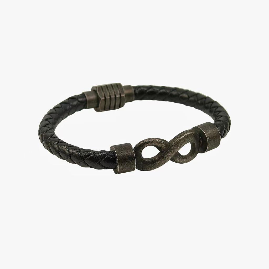 2026 European and American New Retro 8-character Black Bracelet Simple and Versatile Bracelet Leather Men