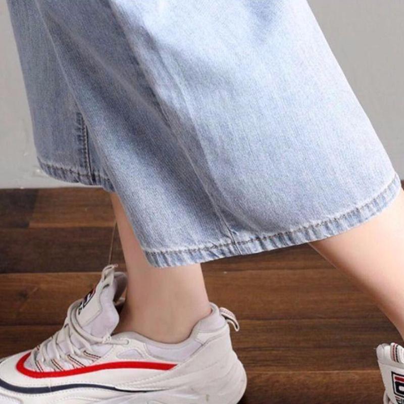 Korean Style Loose Student Wide-leg Jeans Women Summer Thin Simple Straight-leg Pants Women's High Waist Cropped Trousers