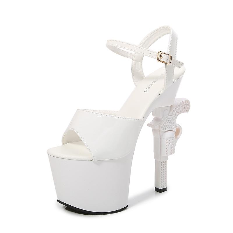 

Fashion Women s 18cm Super Thick Heel Waterproof Platform Sandals Sexy Nightclub Stage Model Banquet Gown Pole Dance Shoes 34 белый