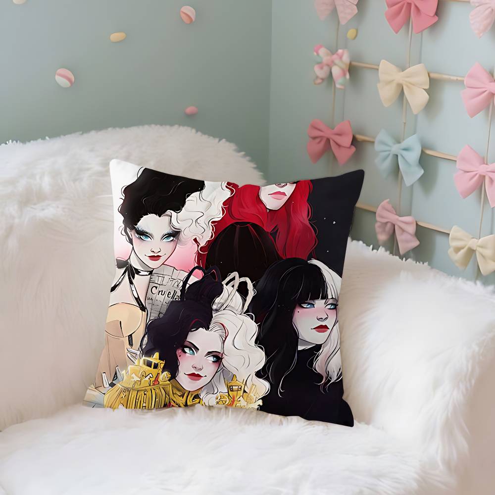 Modern Movie Bad Girl Cruella Case Plush Fabric Soft Pillowcase Double Sided Print Cushion Cover Household Gifts