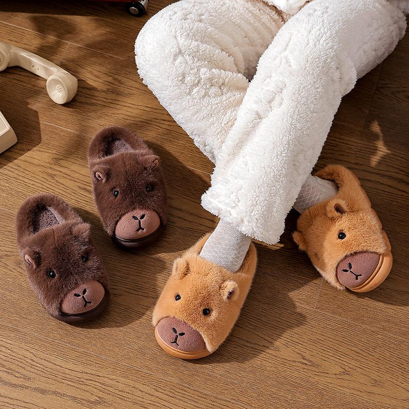 Capybara Cotton Non-Slip Maternity Slippers - 2025 Indoor Warm Closed-Toe Shoes for Couples