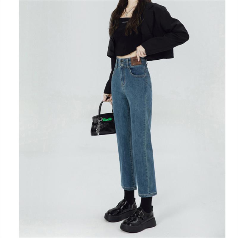2022 Vintage New Winter Straight Jean High Waist Fleece Jeans for Women Loose Wide-Leg Casual Pants Thickening Warm Denim Pants