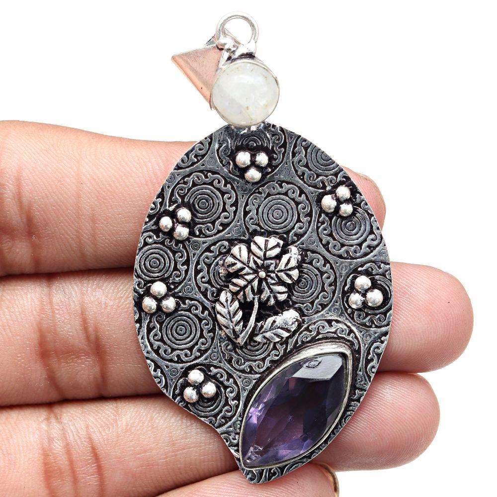 Pendant Amethyst Quartz Gemstone Handmade Silver Jewelry 2.75"