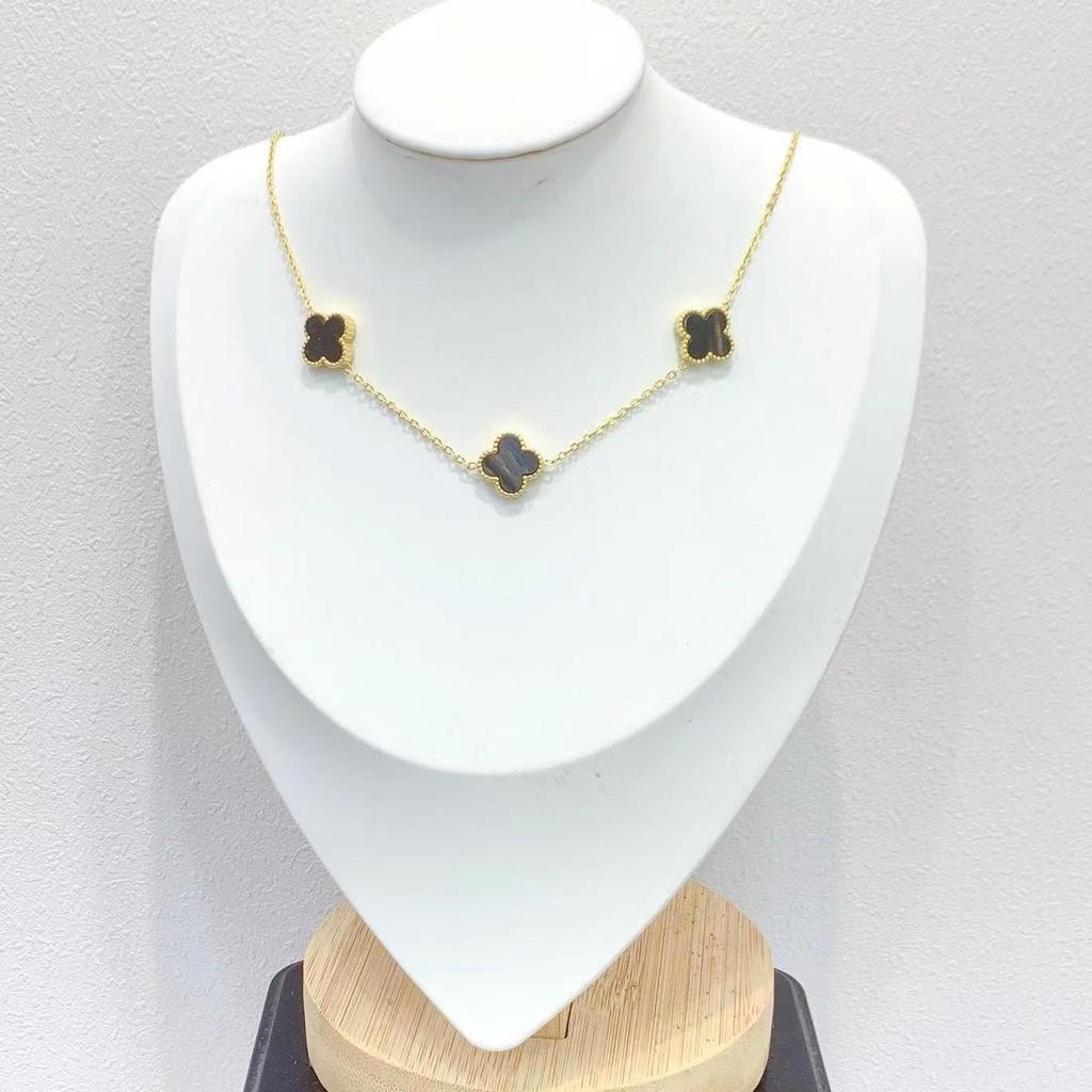 Korean Trendy Gold Four-Leaf Clover Double-Sided Necklace for Women Clavicle Chain Jewelry