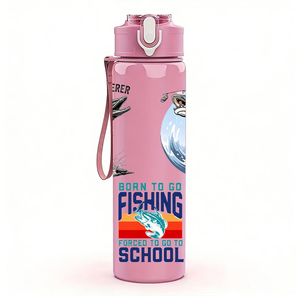 1PC Dual Fish Fishing School Graphic 750ml Color Plastic Water Bottle Leakproof Flip Straw Lid For Sports Office Home Use