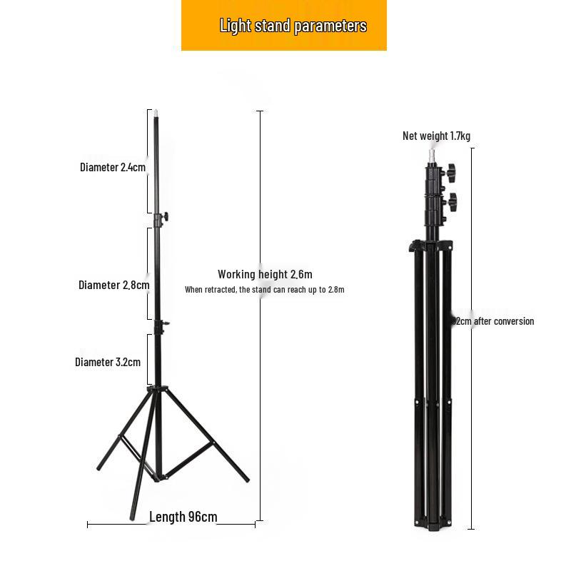 Adjustable Metal Light Stand: 1.9m To 2.8m, Ideal for Studio and Photography Tripod