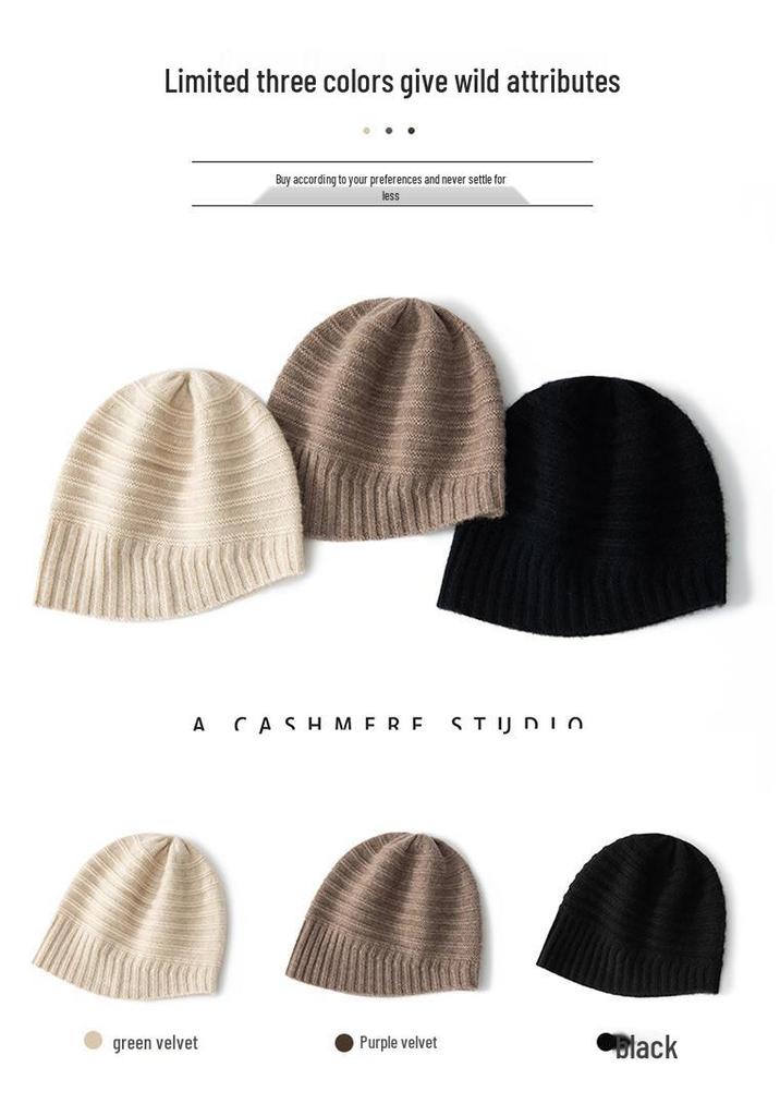 Women's Classic Striped Knit Hat - Warm, Ear-Protective, Solid Color Fashion for Autumn & Winter