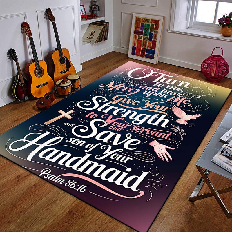 "Psalm 86:16 Inspirational Design" Patterned carpet a non slip rug suitable for all seasons and any setting, gift