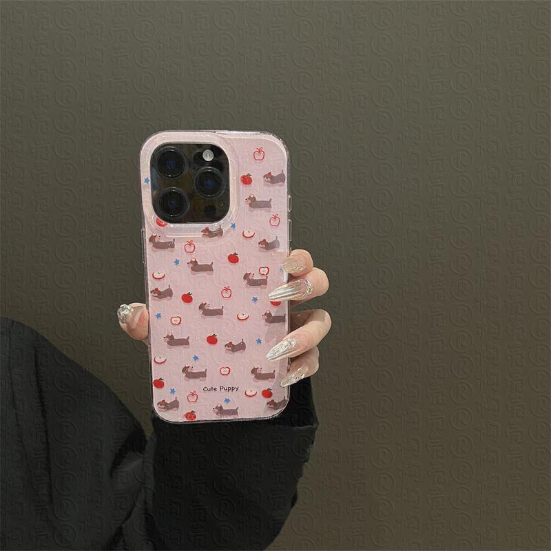 Pink Apple Dachshund Dog Applicable to Apple 16promax Mobile Case iPhone 15 13 14 New Model 11 12