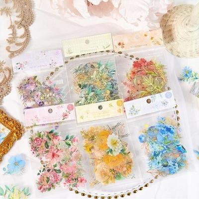 40pcs/bag Vintage Gilding Green Leaf Flower Notebook Decorative Stickers DIY Decorative Stickers for Scrapbooking Label Diary