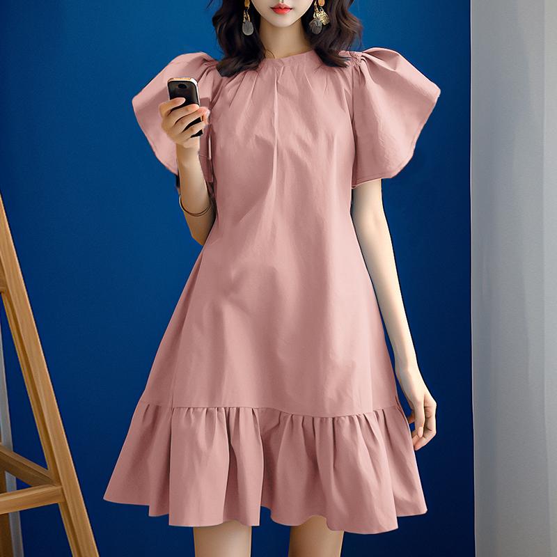 

ZANZEA Женское повседневное летнее платье с коротким рукавом и оборками 4XL розовый