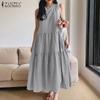 ZANZEA Women Round Neck Loose Casual Stripe Sleeveless Dress