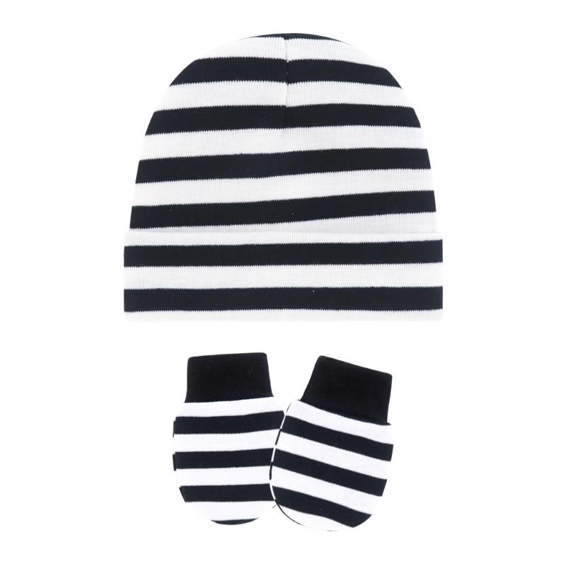 4 Set Baby Bonnet Cap Feature Foldable Edge with Mittens Cotton Fabric Gentle On Sensitive Skin Multiple Color Available