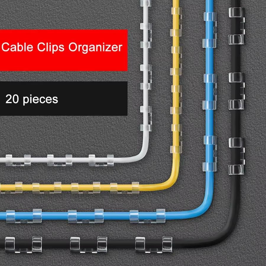 Clear Plastic Cable Clips Organizer,Multi-Size Cord Holders,Reusable Wire Management for Desk,Office-Easy Clean,Keep Cables Neat